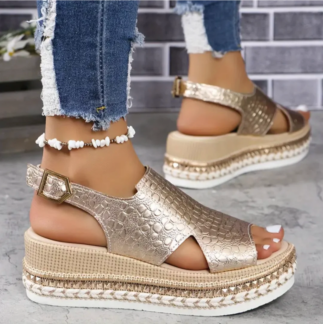 Damen Sandalen mit Dicker Sohle | Überkreuzte Riemen
