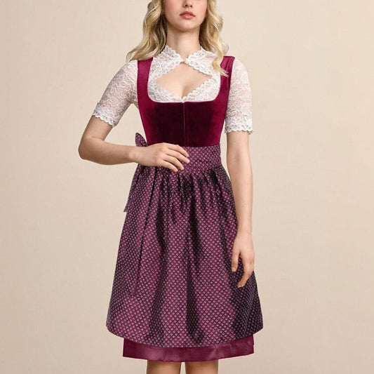 Schwarzes Trachtenkleid mit Blumenstickerei – Vintage Dirndl mit Schürze fürs Oktoberfest