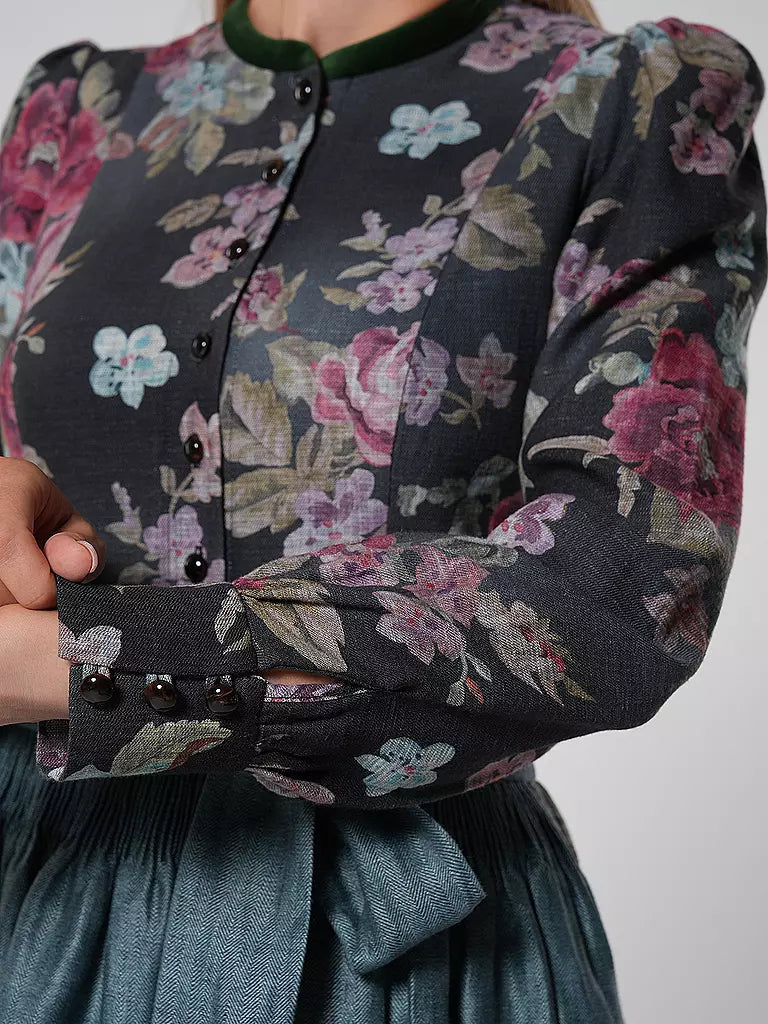 Schwarzes Vintage Dirndl mit Blumenmuster – Oktoberfest | Mit Schürze für den klassischen Trachtenstil