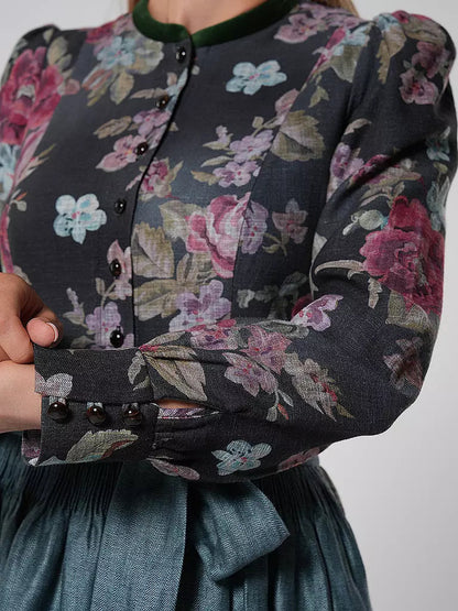 Schwarzes Vintage Dirndl mit Blumenmuster – Oktoberfest | Mit Schürze für den klassischen Trachtenstil