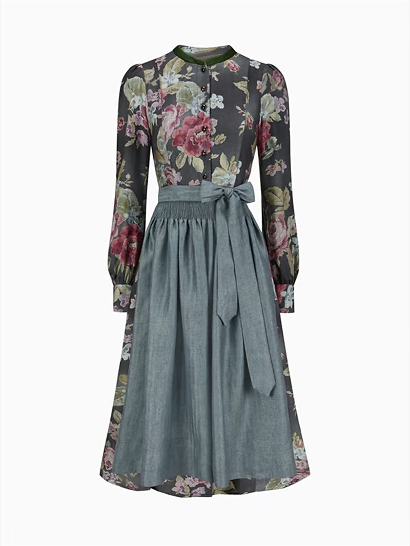 Schwarzes Vintage Dirndl mit Blumenmuster – Oktoberfest | Mit Schürze für den klassischen Trachtenstil