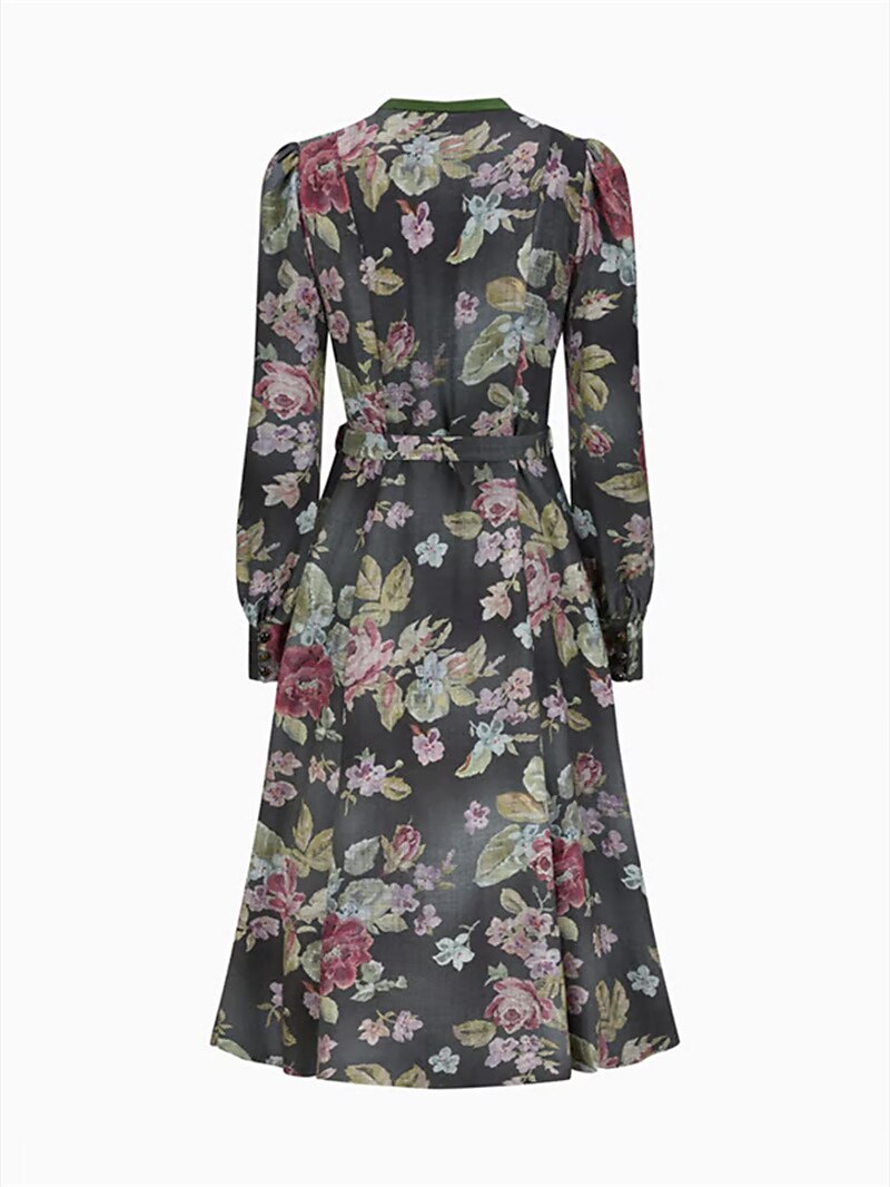 Schwarzes Vintage Dirndl mit Blumenmuster – Oktoberfest | Mit Schürze für den klassischen Trachtenstil