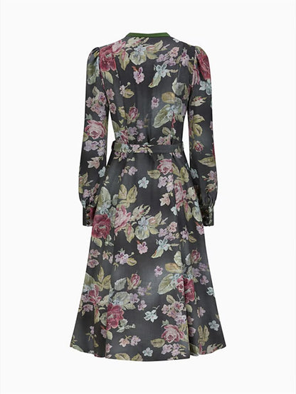 Schwarzes Vintage Dirndl mit Blumenmuster – Oktoberfest | Mit Schürze für den klassischen Trachtenstil