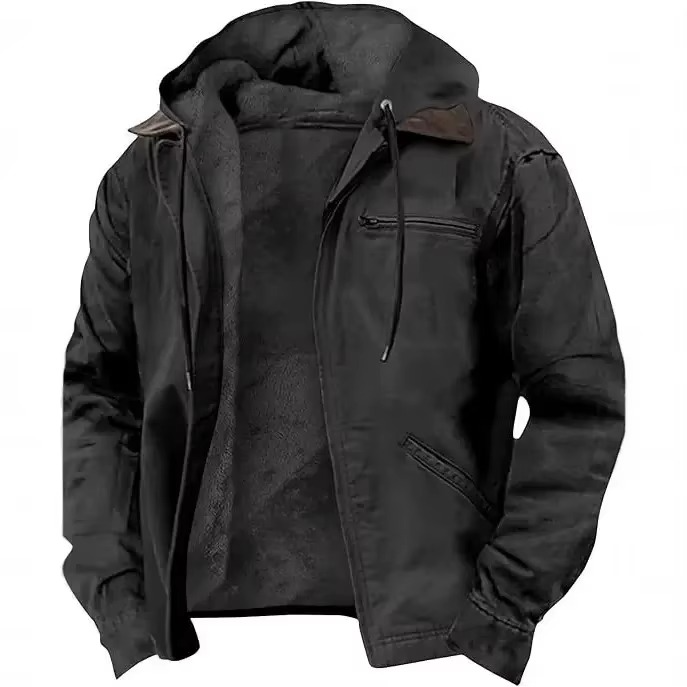 Schwere Arbeitsjacke mit Kapuze für Herren – warm, strapazierfähig und mit entspannter Passform für Herbst und Winter 1