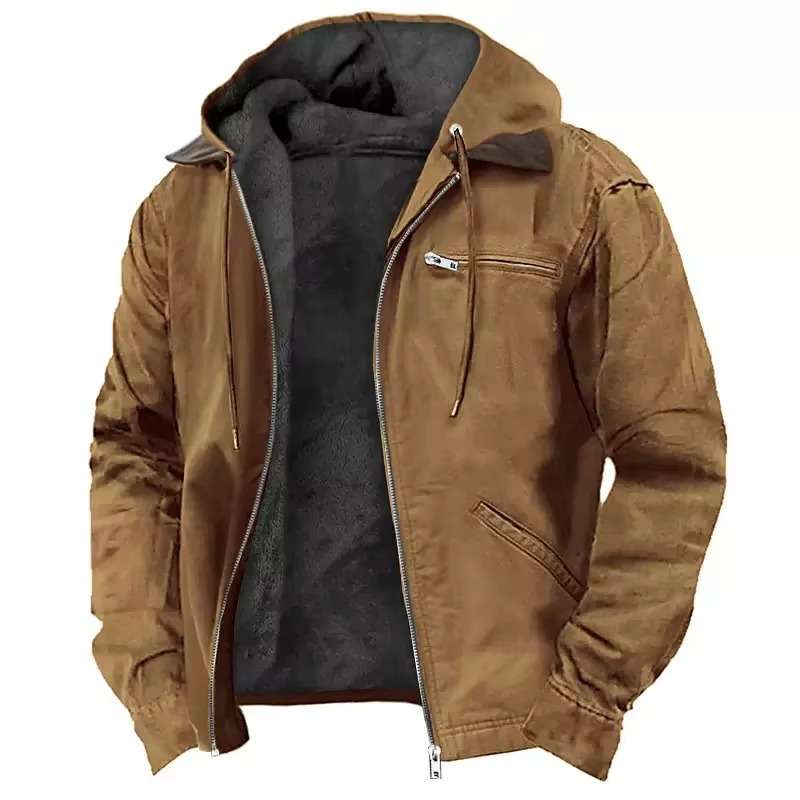 Schwere Arbeitsjacke mit Kapuze für Herren – warm, strapazierfähig und mit entspannter Passform für Herbst und Winter 2