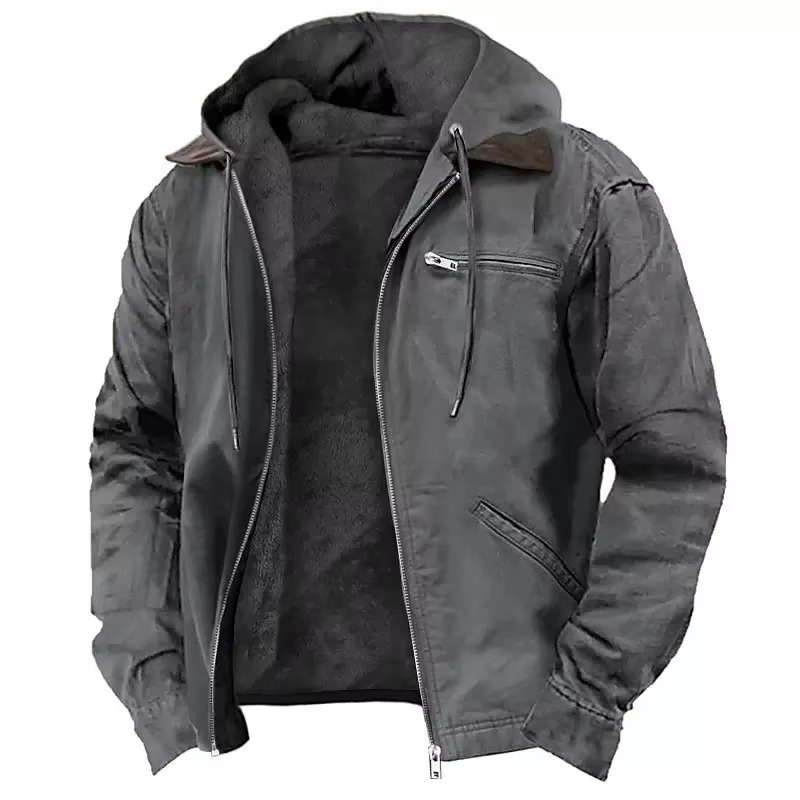 Schwere Arbeitsjacke mit Kapuze für Herren – warm, strapazierfähig und mit entspannter Passform für Herbst und Winter 3