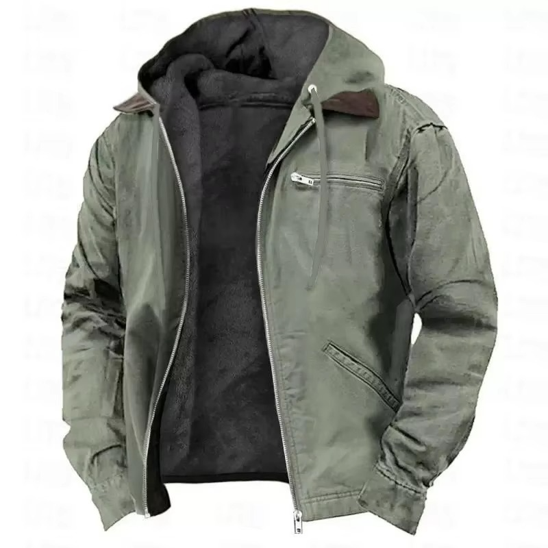 Schwere Arbeitsjacke mit Kapuze für Herren – warm, strapazierfähig und mit entspannter Passform für Herbst und Winter 4