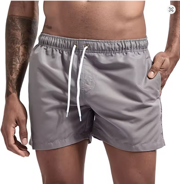 Pantaloncini da uomo con coulisse in vita, tasche laterali, sopra il ginocchio, stile casual | Monocromatici