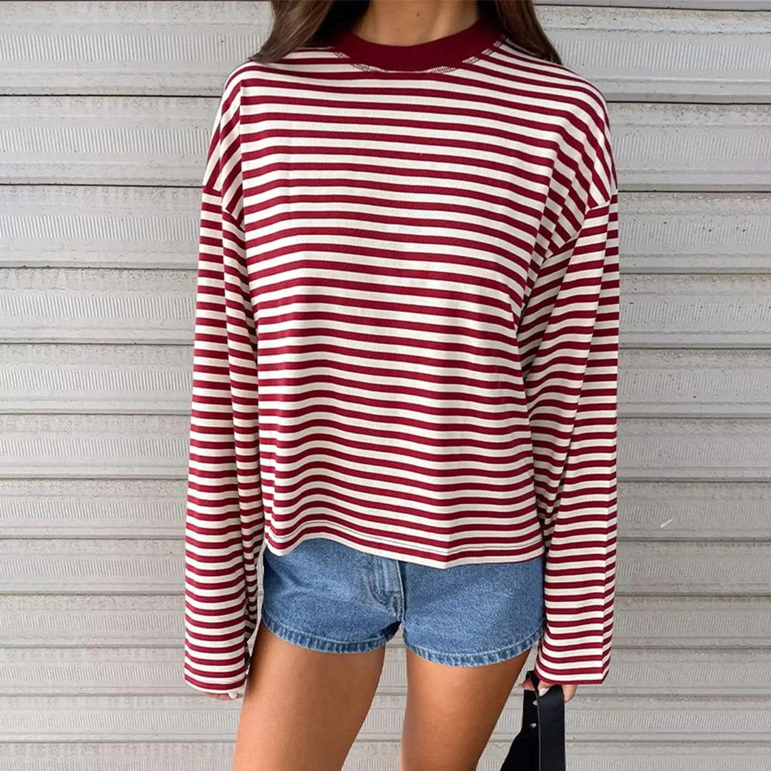 Sweat-shirt oversize à rayures pour femme, manches longues, col rond | Rayures