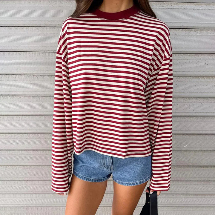 Sweat-shirt oversize à rayures pour femme, manches longues, col rond | Rayures