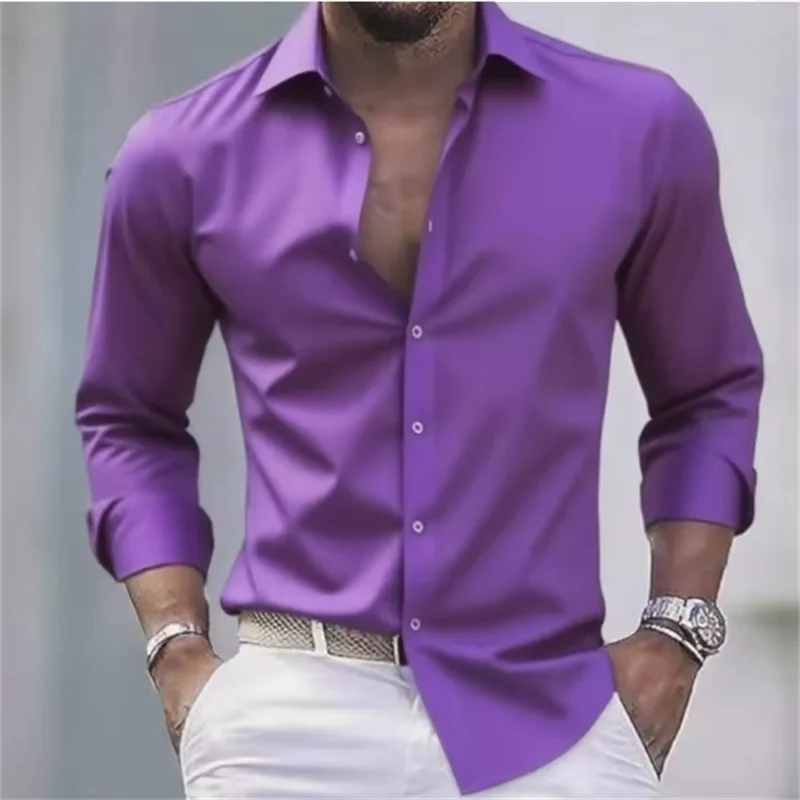 Herren Slim Fit Langarm Hemd mit Knopfleiste einfEarbig | Formal