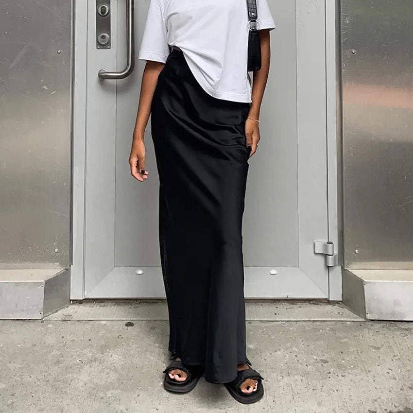Dámská sukně s vysokým pasem, rovný střih, minimalistický styl | Maxi