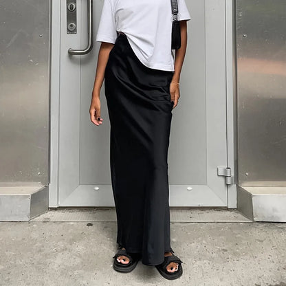 Dámská sukně s vysokým pasem, rovný střih, minimalistický styl | Maxi