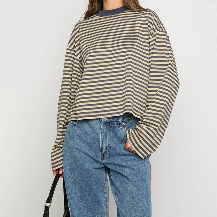 Sweat-shirt oversize à rayures pour femme, manches longues, col rond | Rayures