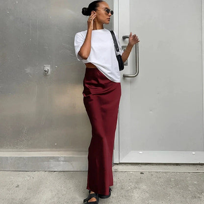 Dámská sukně s vysokým pasem, rovný střih, minimalistický styl | Maxi
