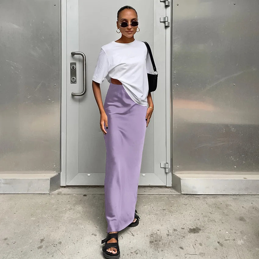 Dámská sukně s vysokým pasem, rovný střih, minimalistický styl | Maxi