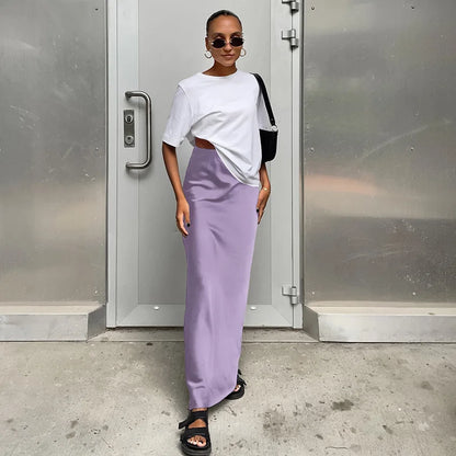 Dámská sukně s vysokým pasem, rovný střih, minimalistický styl | Maxi