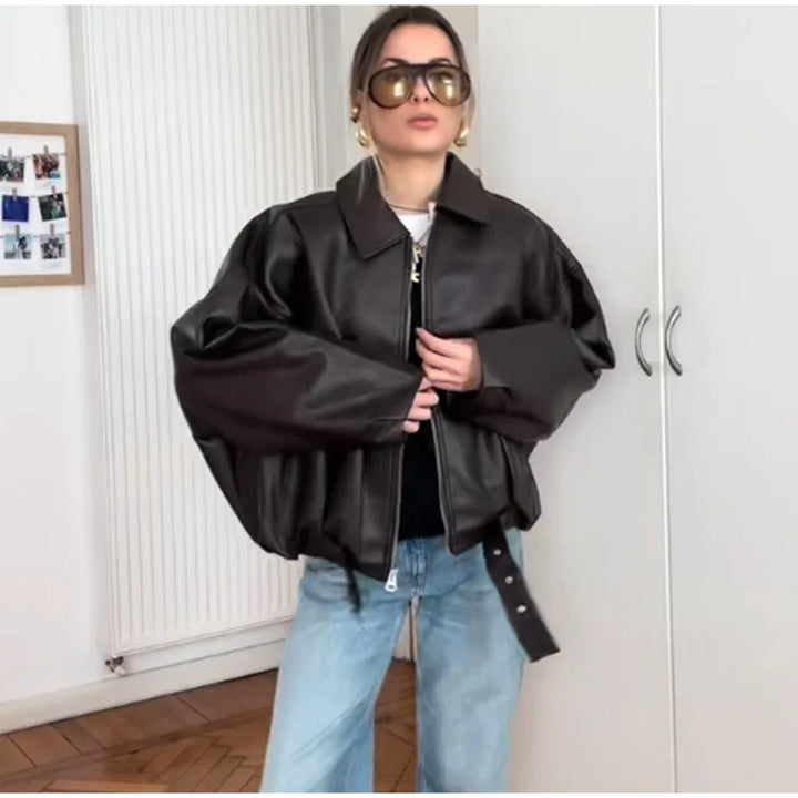 Damen Reißverschluss Kragen Jacke Langarm | Oversize