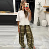 Women's High Waist Plaid Wide Leg Casual Pants | Straight Cut