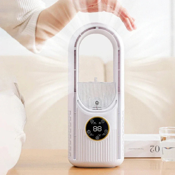 Tragbarer USB Luftkühler | 3-in-1 Turbinenloser Ventilator | Luftbefeuchter mit Timer | Kompaktes Design