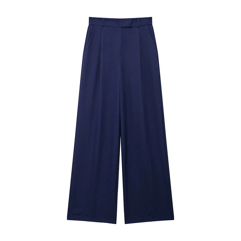Damen High Waist Weite Hose Mit Falten Vorne | Volle Länge