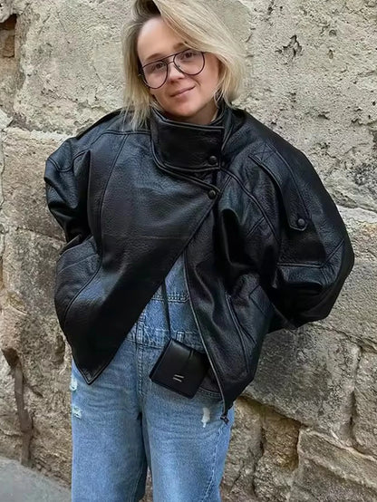 Women's Long-Sleeve Stand-Collar Zip Jacket | Oversize