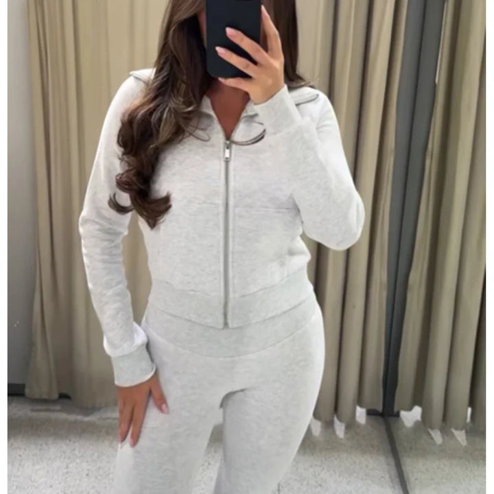 Damen zweiteiliges Set mit Trackjacke mit Reißverschluss und Hose | Casual Passform