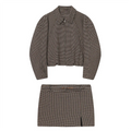 Damen Rock Set | Zweiteiliges Outfit mit Karomuster | Minirock mit Schlitz | Moderner Vintage Look