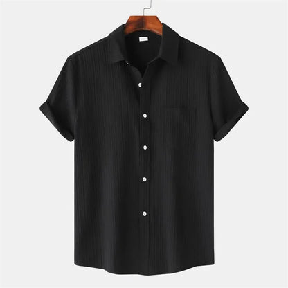 Camicia Uomo Manica Corta Bottoni Struttura Verticale del Tessuto Camicia | Quotidiana