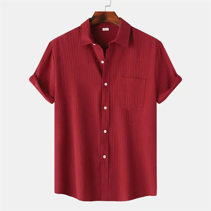 Camicia Uomo Manica Corta Bottoni Struttura Verticale del Tessuto Camicia | Quotidiana