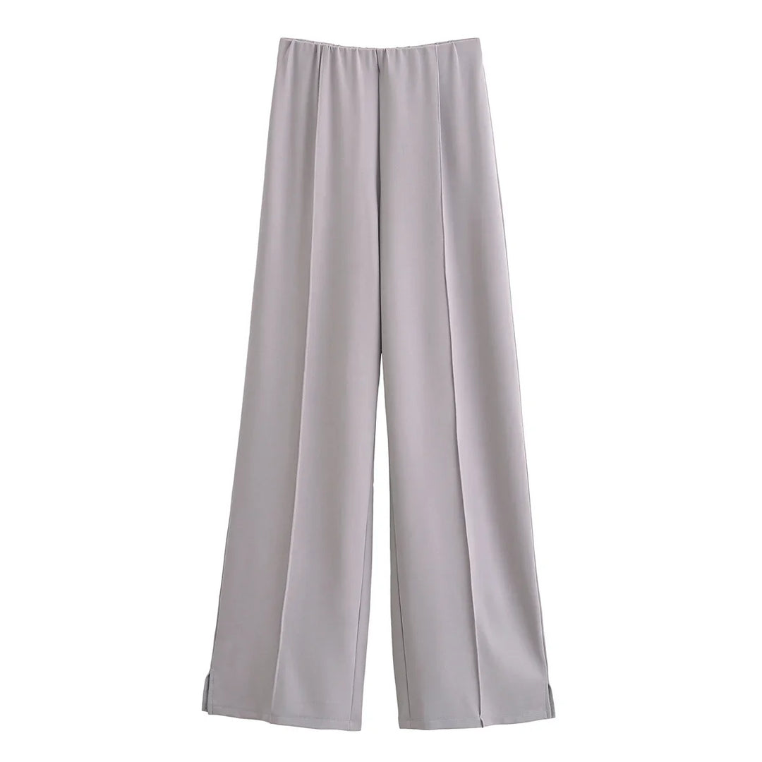 Damen Freizeit Set | Zweiteiliges Outfit mit Rundhalsoberteil | Weite Hose mit Nahtdetails | Lässiger Komfortlook