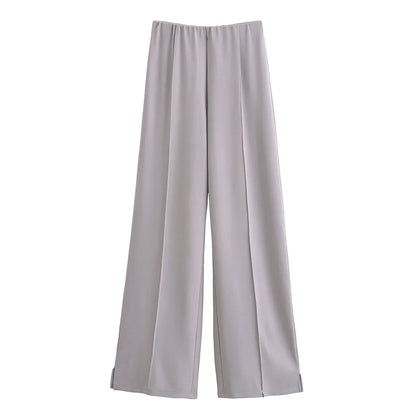 Damen Freizeit Set | Zweiteiliges Outfit mit Rundhalsoberteil | Weite Hose mit Nahtdetails | Lässiger Komfortlook
