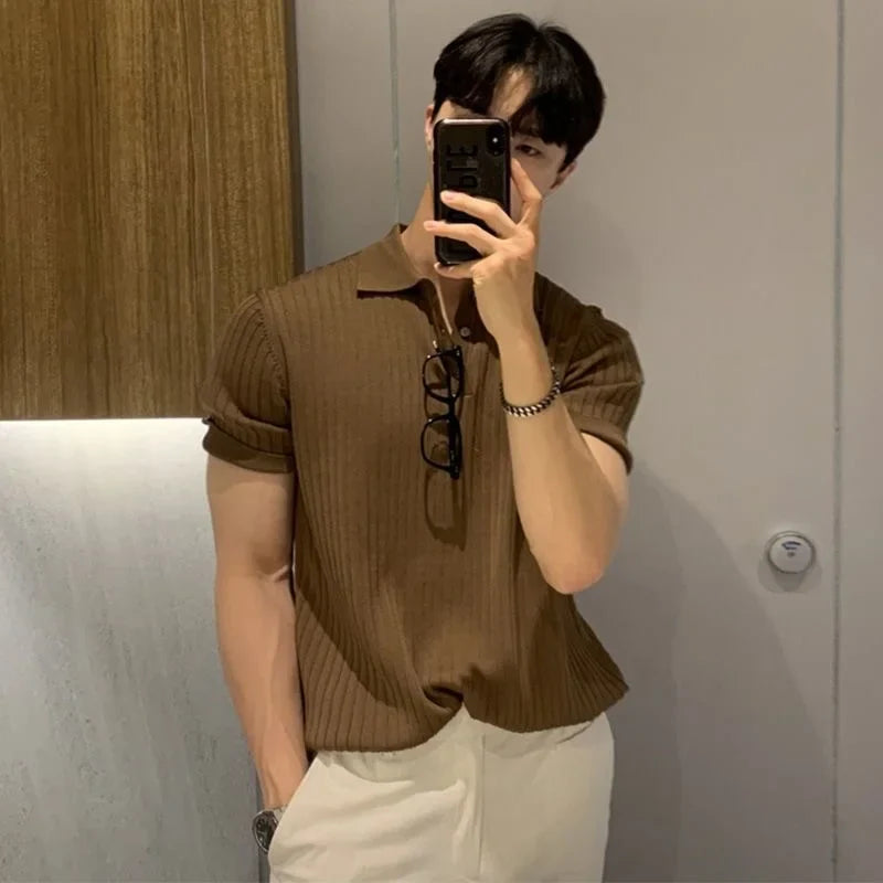 Herren Kurzarm Polo Shirt mit Kragen Strukturmuster | Strukturiert
