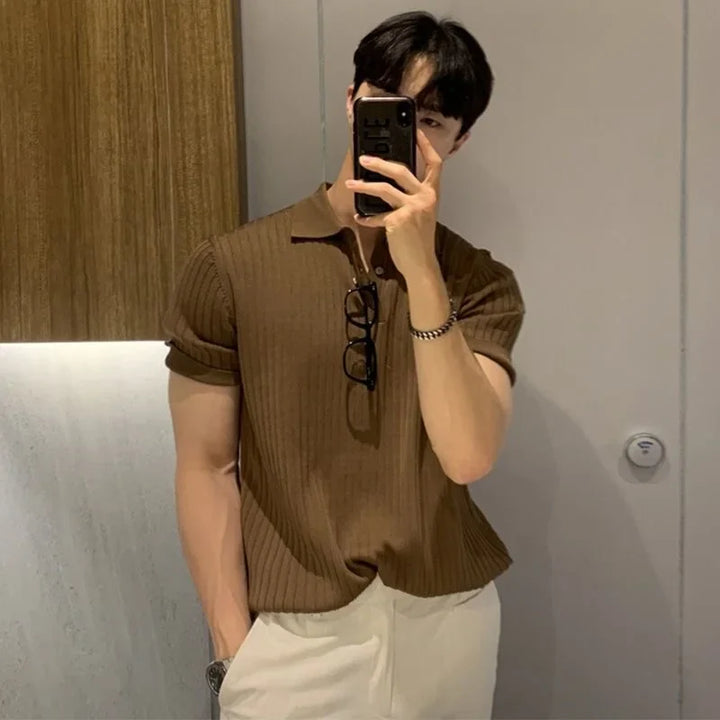 Herren Kurzarm Polo Shirt mit Kragen Strukturmuster | Strukturiert