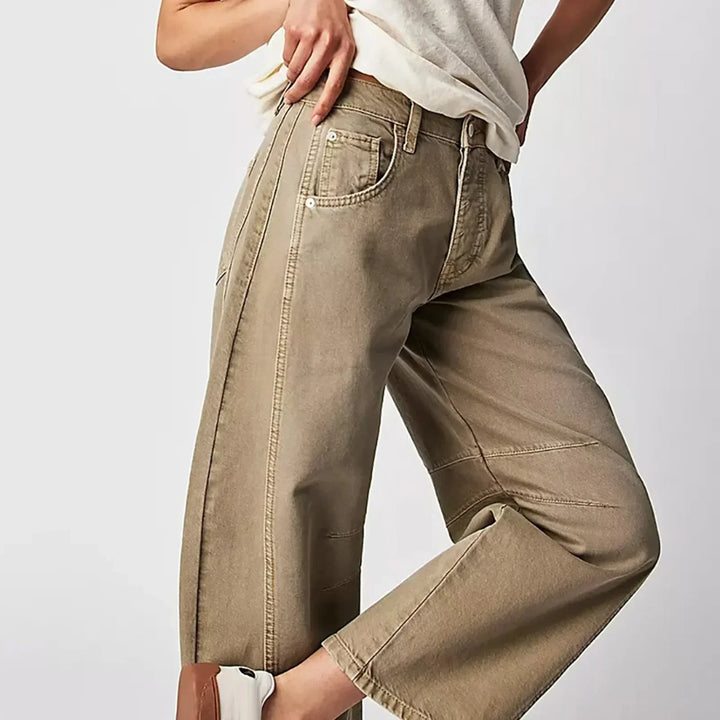 Damen High Waist Freizeithose mit schmal zulaufendem Bein | Knopfverschluss