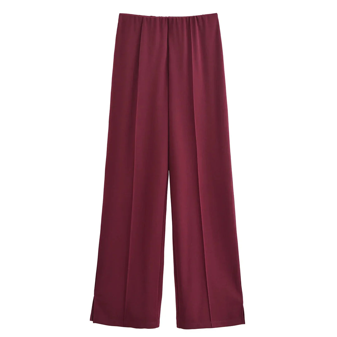 Damen Freizeit Set | Zweiteiliges Outfit mit Rundhalsoberteil | Weite Hose mit Nahtdetails | Lässiger Komfortlook