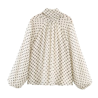 Blusa da donna a pois con collo alto, maniche lunghe e taglio ampio | Pois