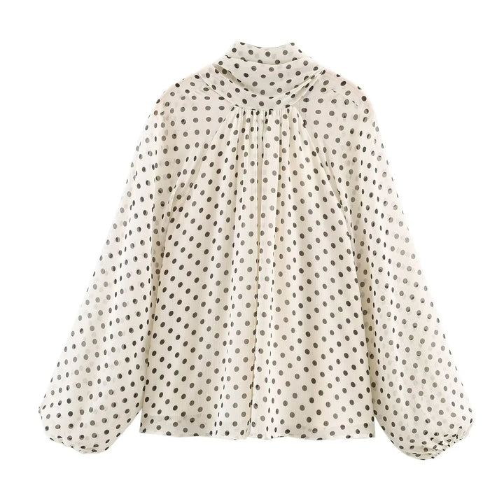 Damen Langarm Bluse mit Polka Dots Stehkragen lockere Passform | Gepunktet