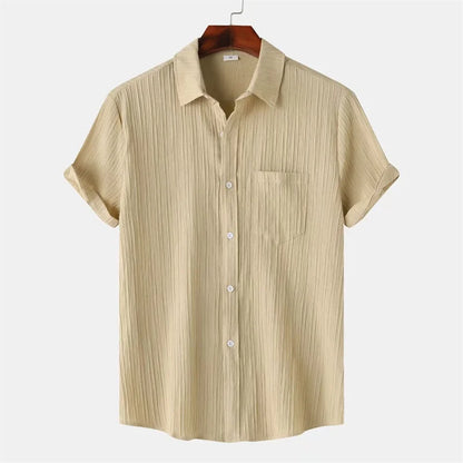 Camicia Uomo Manica Corta Bottoni Struttura Verticale del Tessuto Camicia | Quotidiana