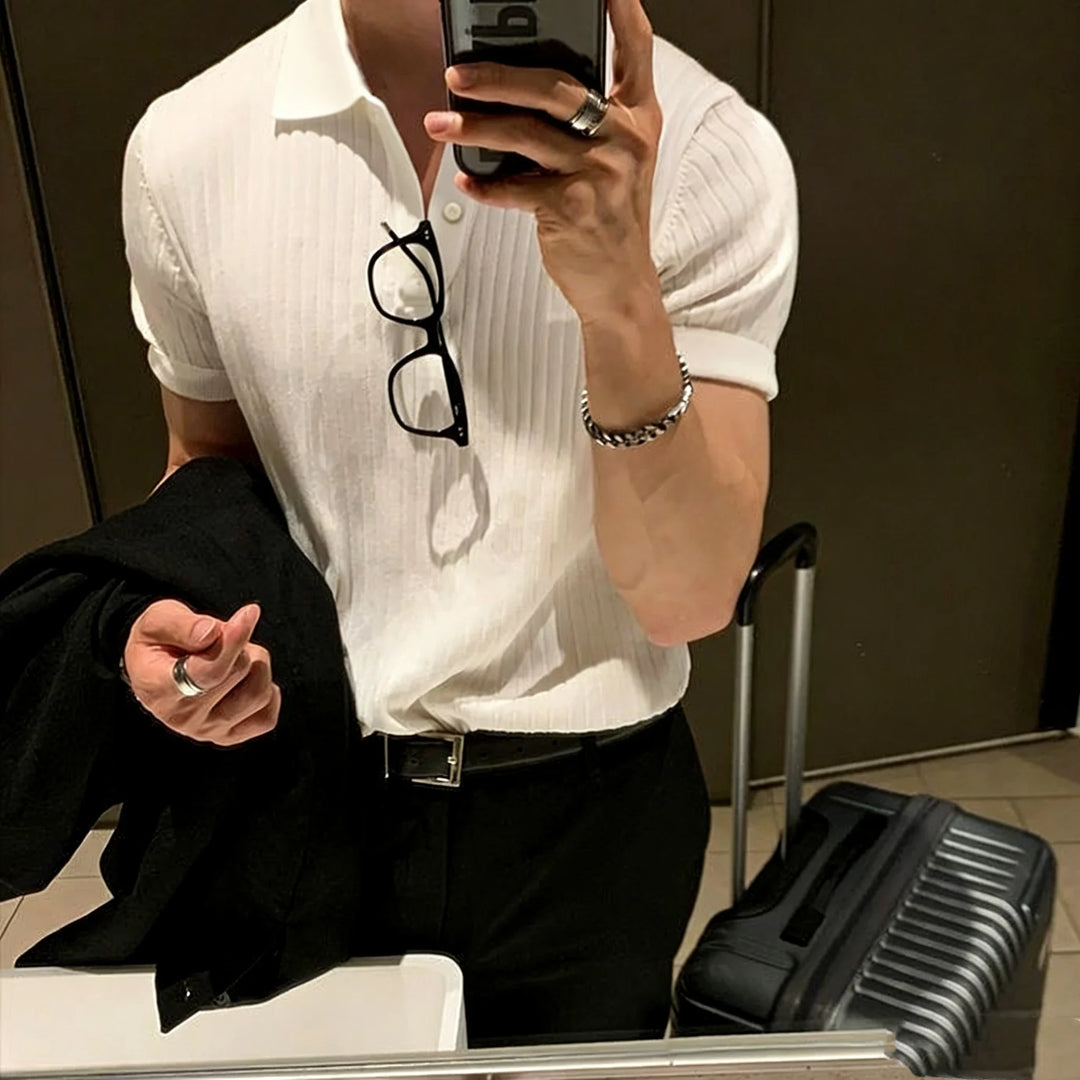 Herren Kurzarm Polo Shirt mit Kragen Strukturmuster | Strukturiert