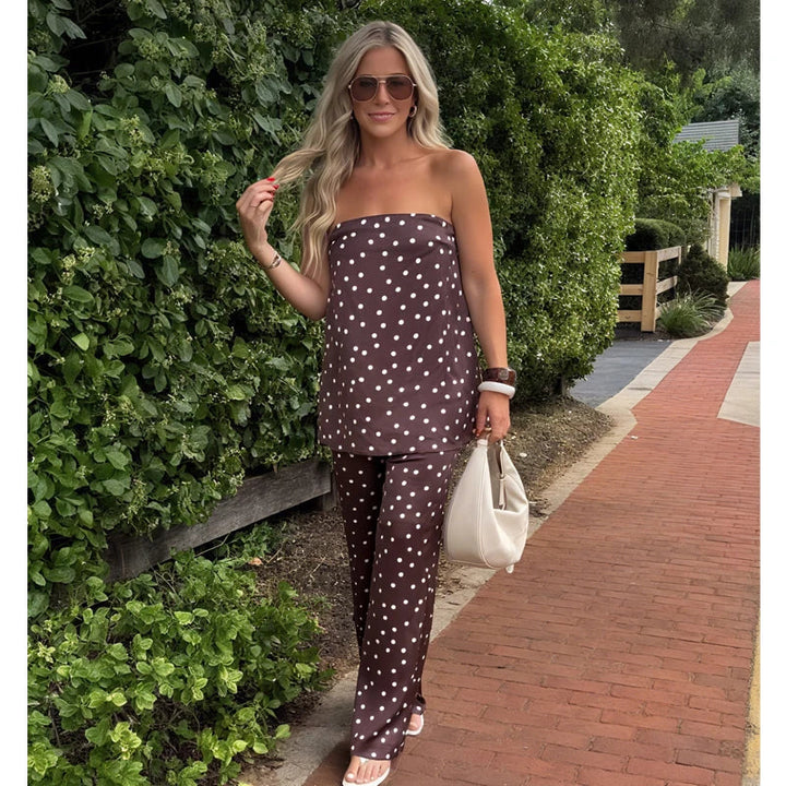 Damen Hosen Set | Zweiteiliges Outfit mit Bandeau Top | Fliessende Silhouette | Moderner Sommerlook