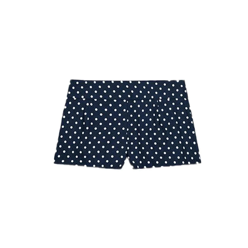 Damen zweiteiliges Set mit langärmligem Oberteil mit Polka Dots und Shorts | Hoher Kragen