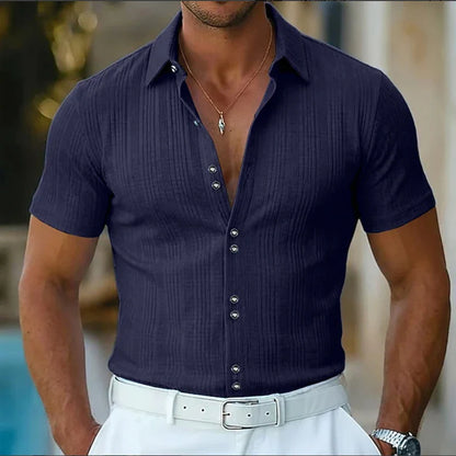 Camicia da uomo con colletto e maniche corte | A costine