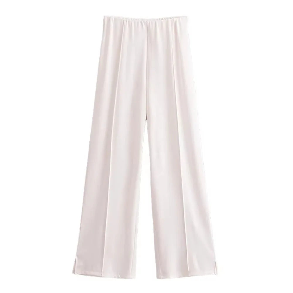 Damen Freizeit Set | Zweiteiliges Outfit mit Rundhalsoberteil | Weite Hose mit Nahtdetails | Lässiger Komfortlook
