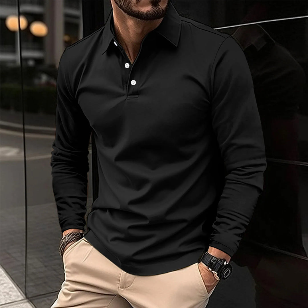 Herren Poloshirt Langarm Kragen Poloshirt | Einfarbig