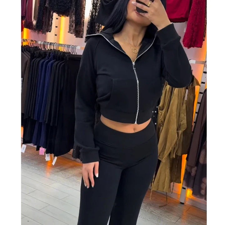Damen zweiteiliges Set mit Trackjacke mit Reißverschluss und Hose | Casual Passform