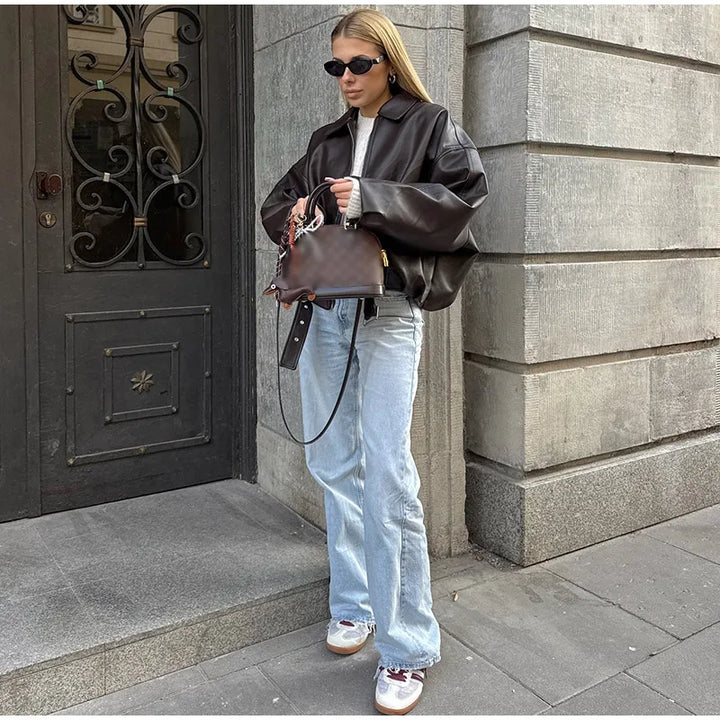 Damen Reißverschluss Kragen Jacke Langarm | Oversize