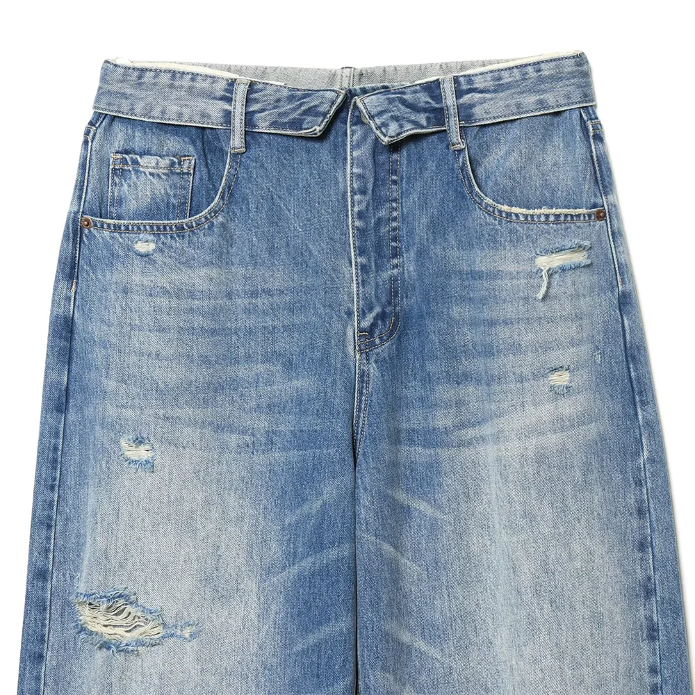 Damen Jeans mit Weitem Bein | High-Waist-Design und Destroyed-Details | Moderner Alltagslook