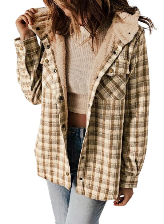 Skylar – Damen-Kapuzenmantel aus kariertem Flanell und Wollmischung