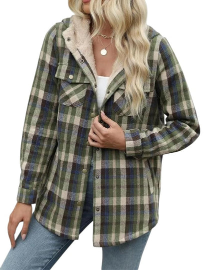 Skylar – Damen-Kapuzenmantel aus kariertem Flanell und Wollmischung